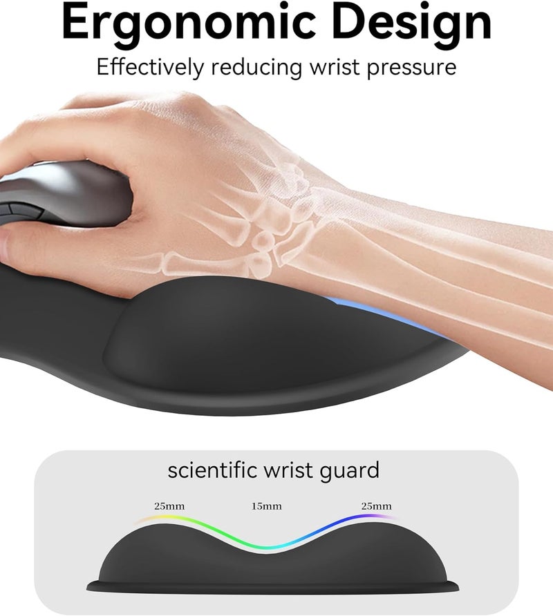 eulps Mouse Pad with Gel Wrist Rest, Ergonomic Comfortable Computer Wrist Support for Laptop, Pain Relief Mousepad with Non-Slip PU Base for Office & Home (All Black) - Image 2